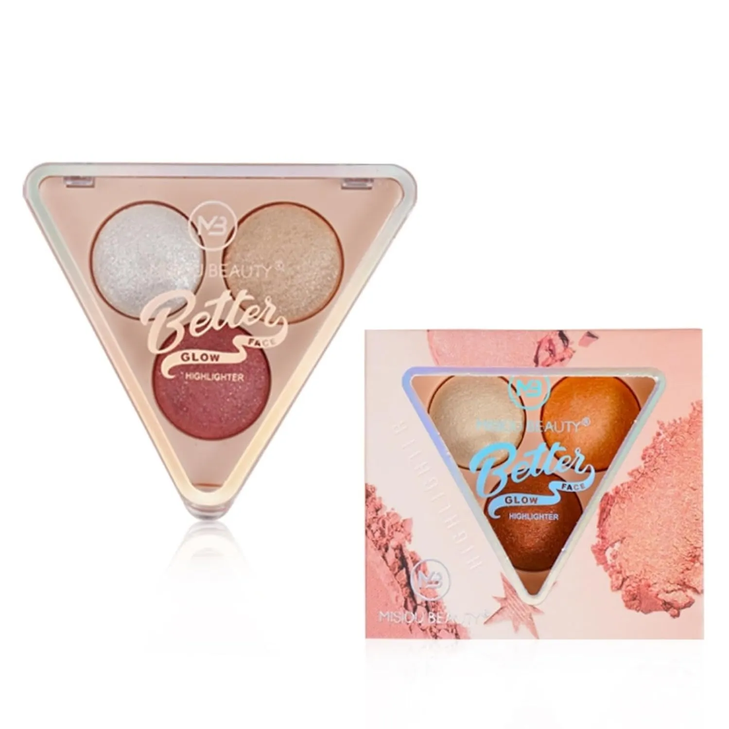3-Tone Radiance Palette - Shimmer Highlighter, Contour & Eyeshadow Trio, 24H Waterproof Baked Powder (Vegan, Face/Body Multi-Use) (#01)