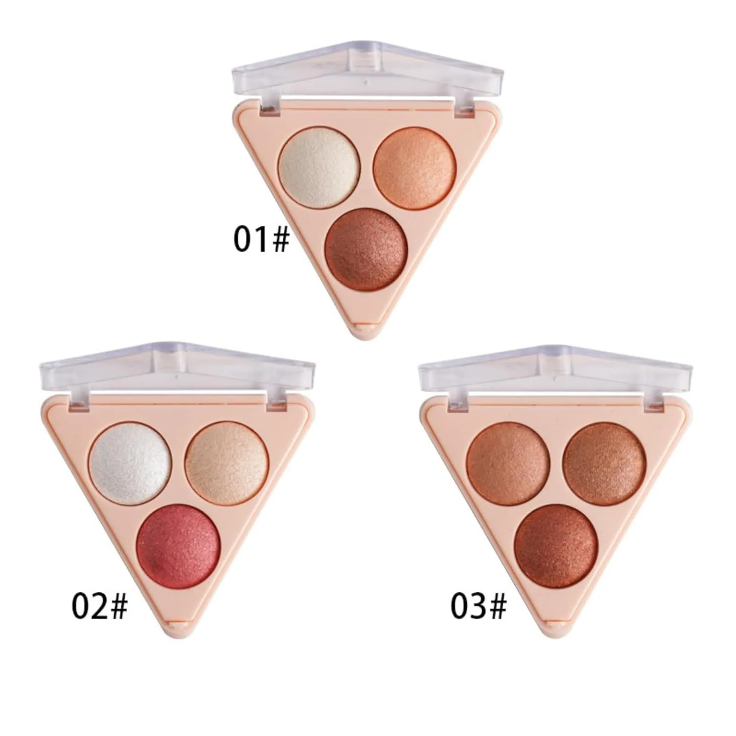 3-Tone Radiance Palette - Shimmer Highlighter, Contour & Eyeshadow Trio, 24H Waterproof Baked Powder (Vegan, Face/Body Multi-Use) (#01)