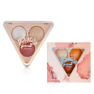 3-Tone Radiance Palette - Shimmer Highlighter, Contour & Eyeshadow Trio, 24H Waterproof Baked Powder (Vegan, Face/Body Multi-Use) (#01)