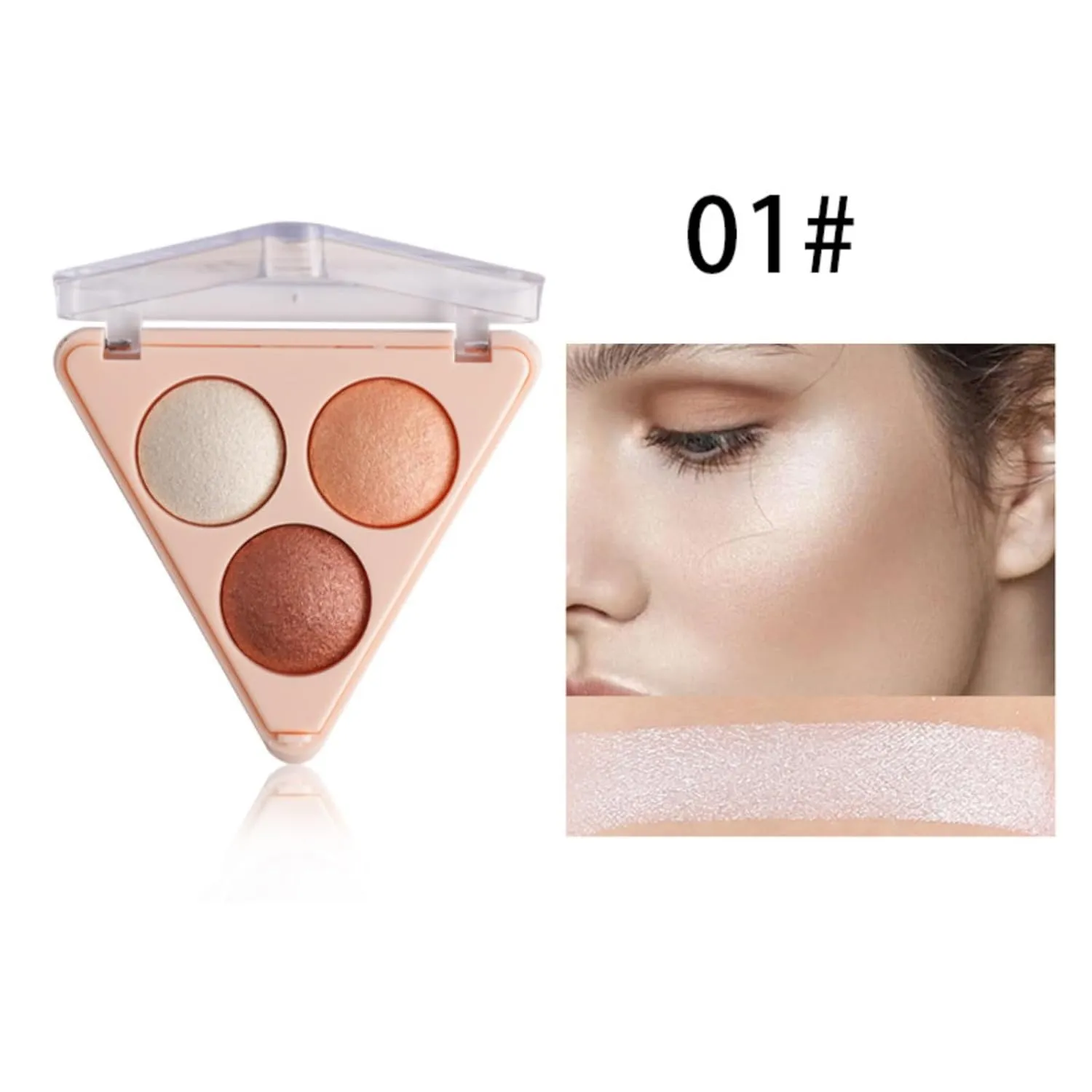 3-Tone Radiance Palette - Shimmer Highlighter, Contour & Eyeshadow Trio, 24H Waterproof Baked Powder (Vegan, Face/Body Multi-Use) (#01)