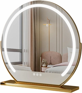 3 Colors Brightness Adjustable Makeup Mirror with Lights, Smart Touch Sensitive Makeup Vanity Mirror, 360°Rotation Vanity Mirror(Gold,60cm/23.6in)