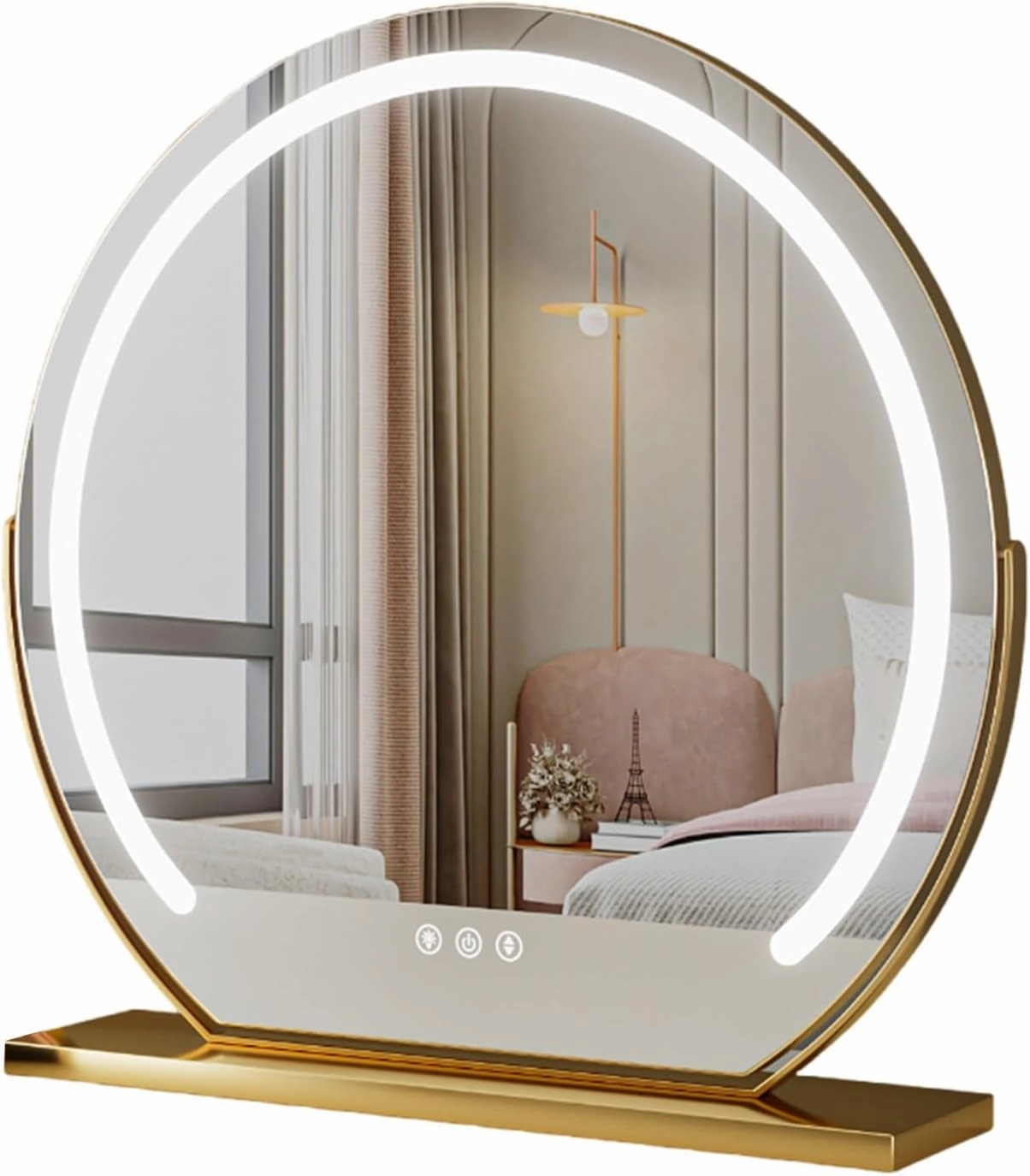 3 Colors Brightness Adjustable Makeup Mirror with Lights, Smart Touch Sensitive Makeup Vanity Mirror, 360°Rotation Vanity Mirror(Gold,60cm/23.6in)