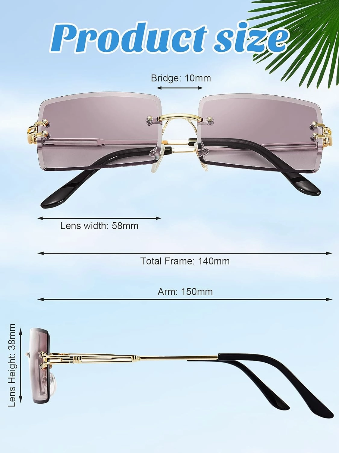 3 Pairs Rimless Rectangle Sunglasses Tinted Frameless Eyewear Vintage Transparent Rectangle Y2K Glasses for Women Men