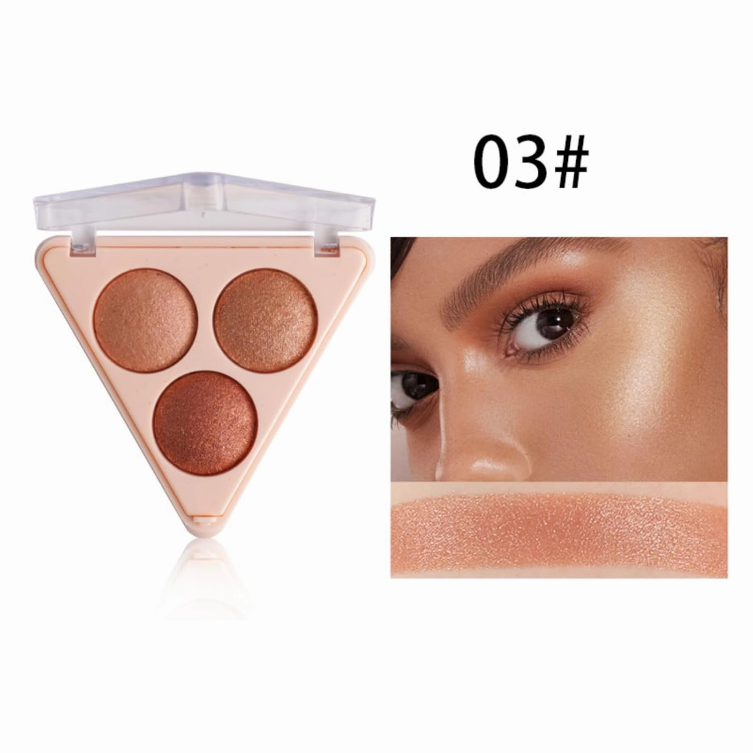 3-Tone Radiance Palette - Shimmer Highlighter, Contour & Eyeshadow Trio, 24H Waterproof Baked Powder (Vegan, Face/Body Multi-Use) (#03)
