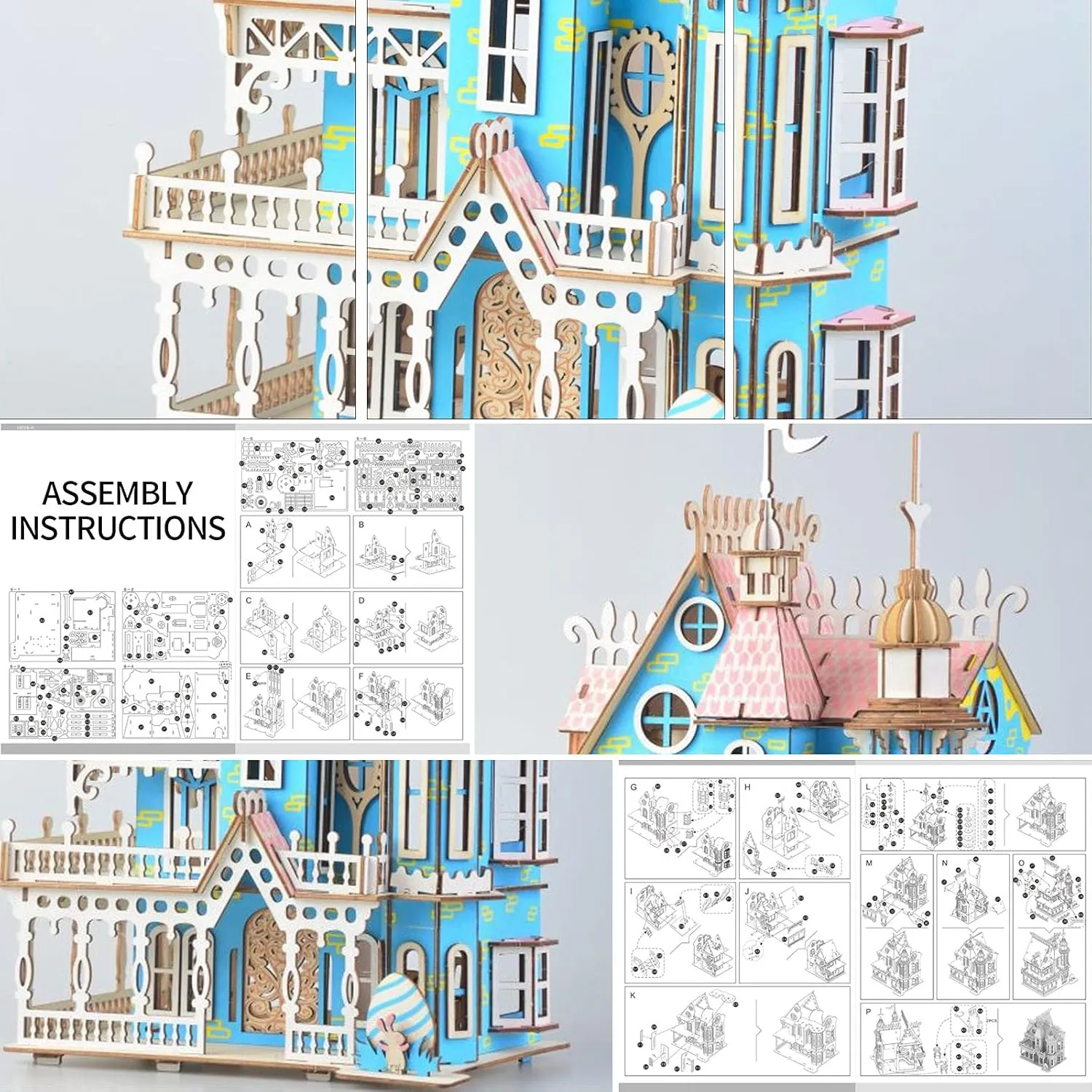 3D Puzzle Dollhouse for Kids, 3D Jigsaw Dollhouse Puzzle for Girls - Educational Paper Craft Toys for Game Xmas Birthday Easter Gifts, Easy to Assemble ，174pcs
