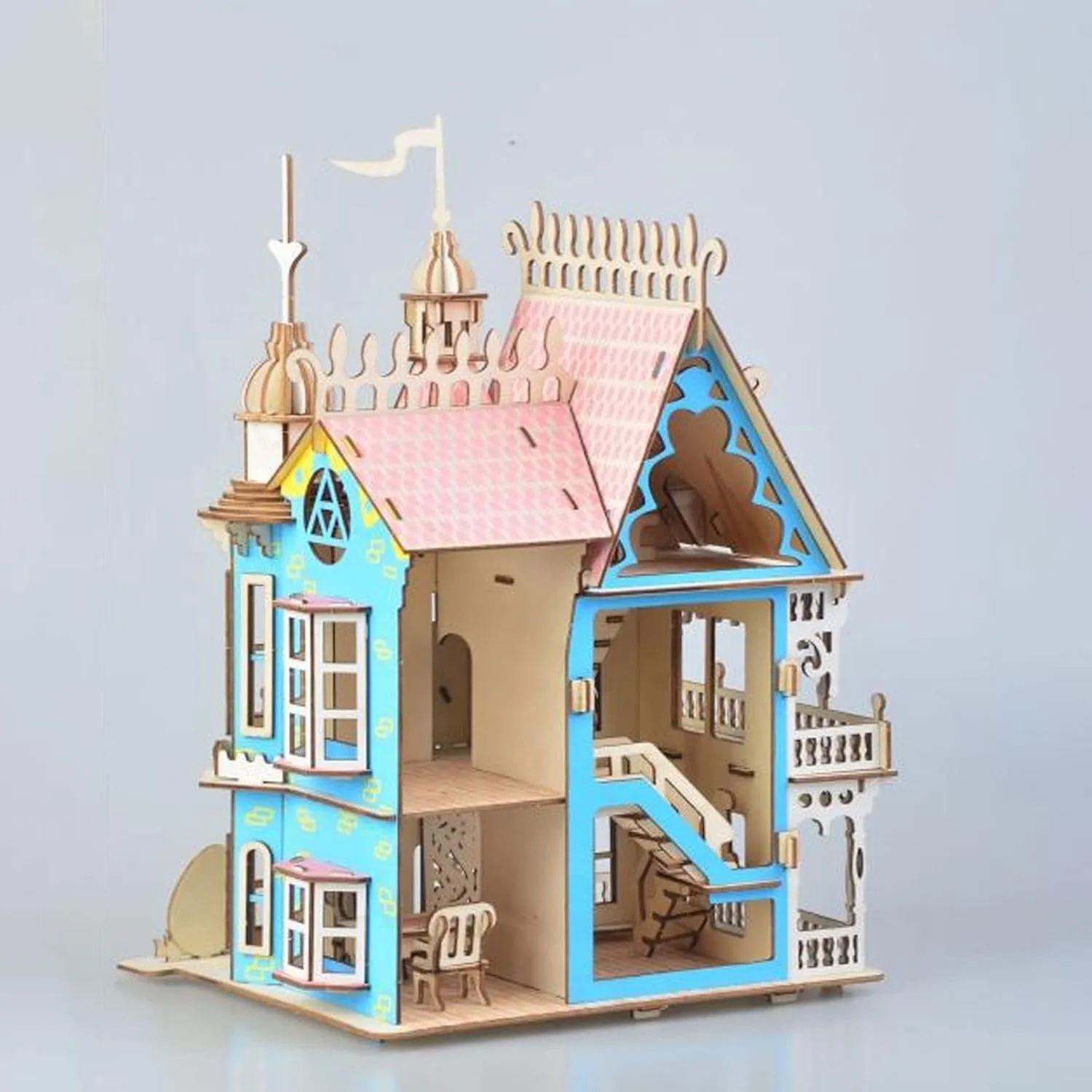3D Puzzle Dollhouse for Kids, 3D Jigsaw Dollhouse Puzzle for Girls - Educational Paper Craft Toys for Game Xmas Birthday Easter Gifts, Easy to Assemble ，174pcs