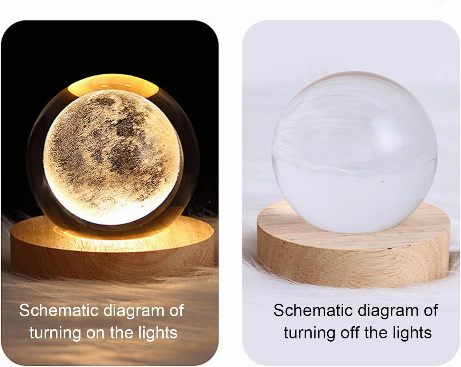 3D Galaxy Crystal Ball Night Light, LED Solar System Crystal Night Light with Wooden Base for Boys, Girls & Family (Saturn)