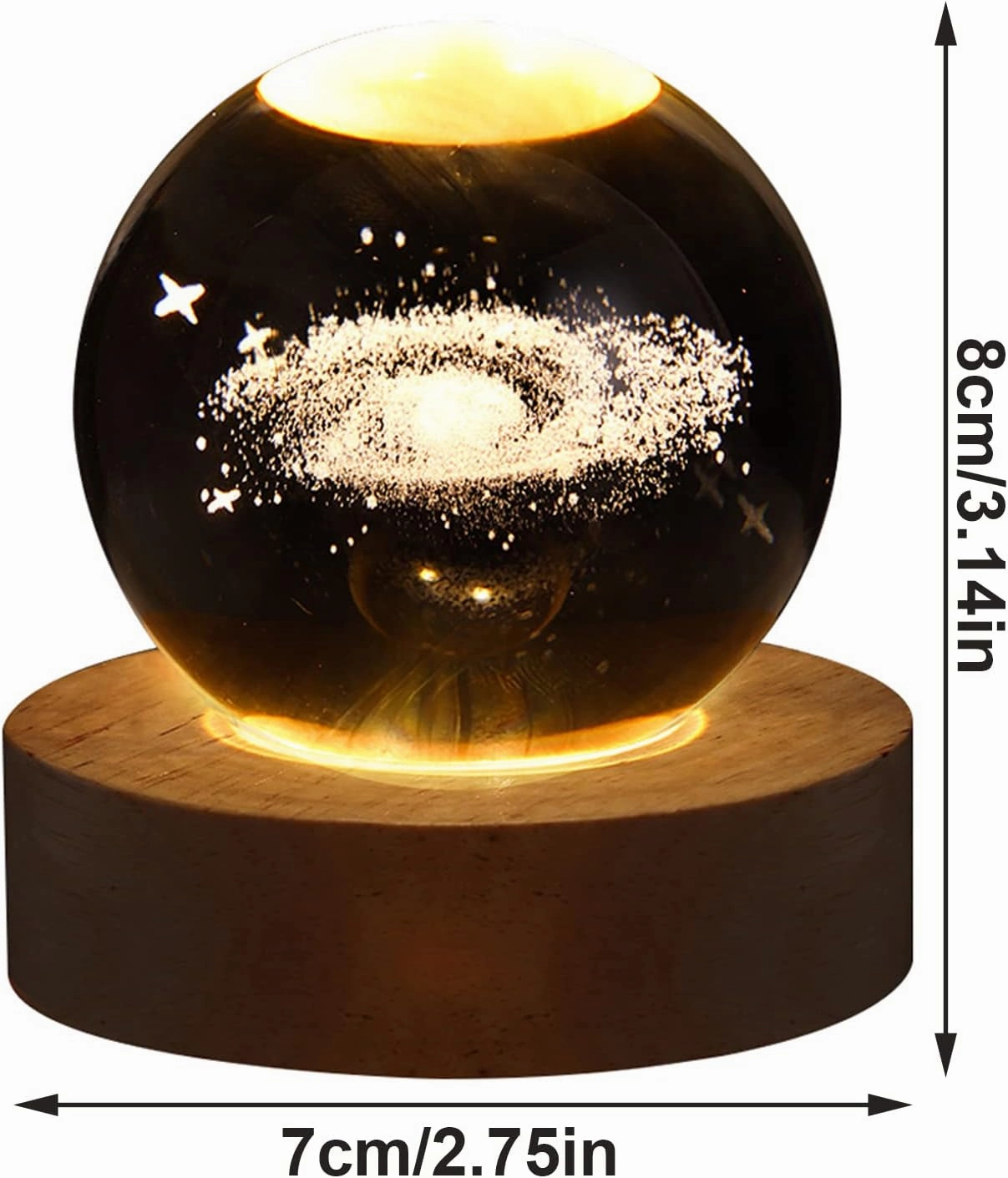 3D Galaxy Crystal Ball Night Light, LED Solar System Crystal Night Light with Wooden Base for Boys, Girls & Family (Saturn)