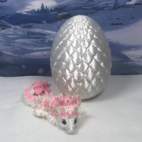 3D Printed Articulated Baby Dragon, 6" Pink and White Cherry Blossom Baby Dragon, Fidget ADHD Toy BD004-WHT