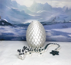 3D Printed Articulated Dragon With Egg - 12" Dual Color Cherry Blossom, Fidget ADHD Autism Sensory Toy, Executive Desk Toy D017 (White & Emerald Green)