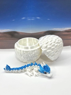 3D Printed Baby Dragon with Dragon Egg, Articulated Clover Crystal Easter Gemstone Orchid Rose Sushi Woodland Dragon White and Blue Dragon, Fidget Toy for Autism ADHD BD007WB (Rose Dragon)