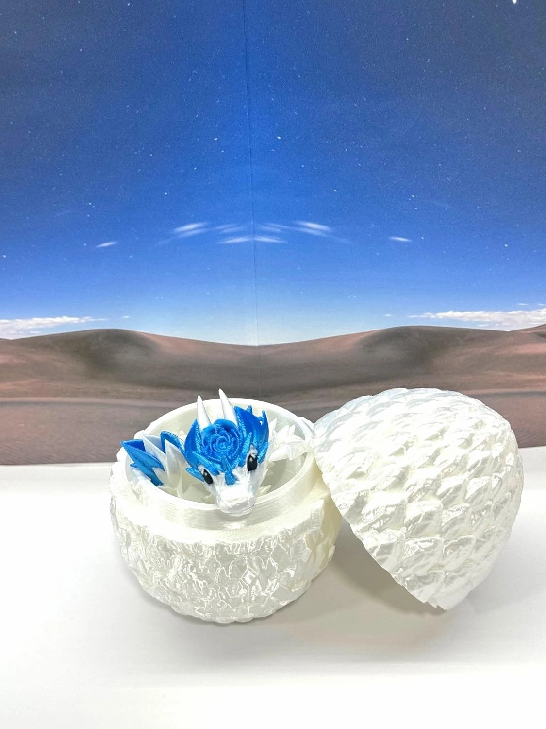 3D Printed Baby Dragon with Dragon Egg, Articulated Clover Crystal Easter Gemstone Orchid Rose Sushi Woodland Dragon White and Blue Dragon, Fidget Toy for Autism ADHD BD007WB (Rose Dragon)