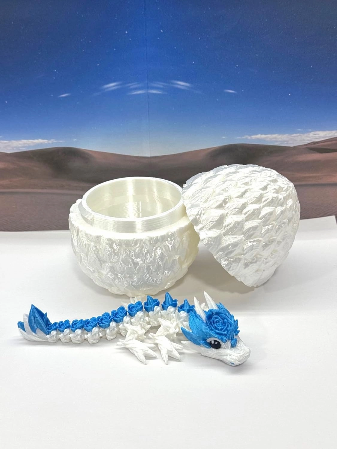3D Printed Baby Dragon with Dragon Egg, Articulated Clover Crystal Easter Gemstone Orchid Rose Sushi Woodland Dragon White and Blue Dragon, Fidget Toy for Autism ADHD BD007WB (Rose Dragon)