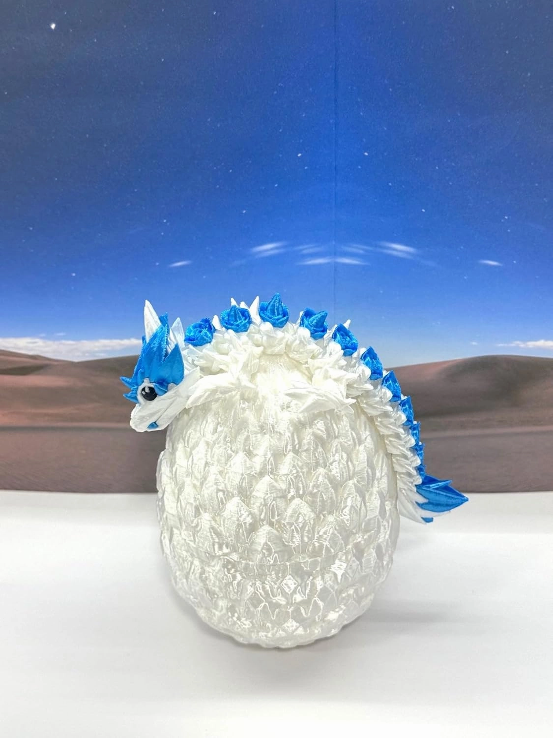 3D Printed Baby Dragon with Dragon Egg, Articulated Clover Crystal Easter Gemstone Orchid Rose Sushi Woodland Dragon White and Blue Dragon, Fidget Toy for Autism ADHD BD007WB (Rose Dragon)