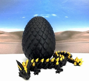 3D Printed Crystal Dragon with Dragon Egg, Articulated 12" Black and Gold, Fidget ADHD Autism Toy, Relief Anxiety D065