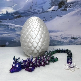 3D Printed Dragon with Dragon Egg, Articulated Dragon, 12" Tri Color Red Green Blue Cherry Blossom Dragon, Fidget ADHD Autism Sensory Toy Executive Desk Toy D021-RGB