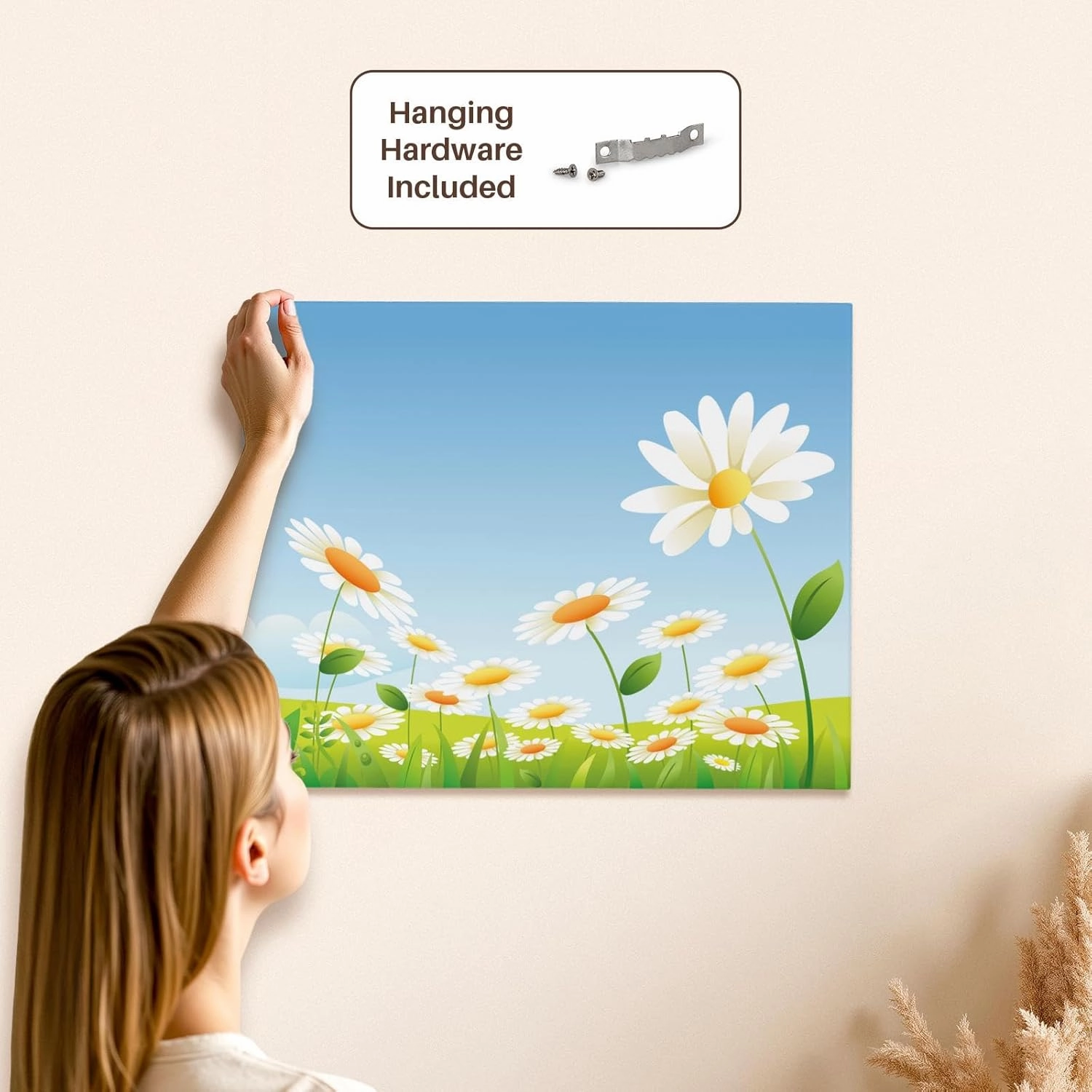 3dRose, Cute Field Of White and Yellow Daisies Design, Museum Grade Canvas Wrap 20x16