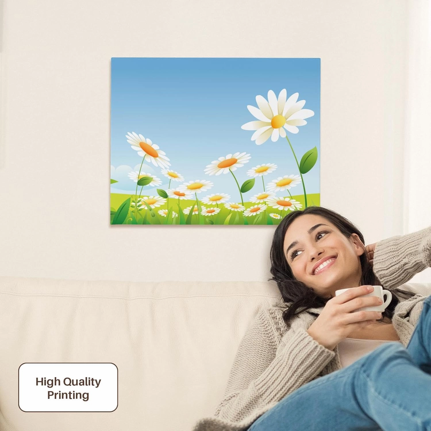 3dRose, Cute Field Of White and Yellow Daisies Design, Museum Grade Canvas Wrap 20x16