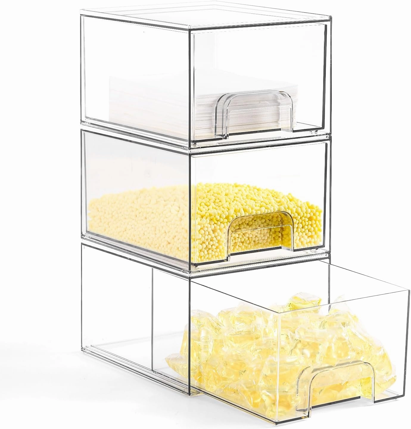 3P Laundry Container and Dryer Sheet Holder Set, Laundry Room Organization and Storage, Dishwasher Pods Holder, Clear Dispenser and Box Set