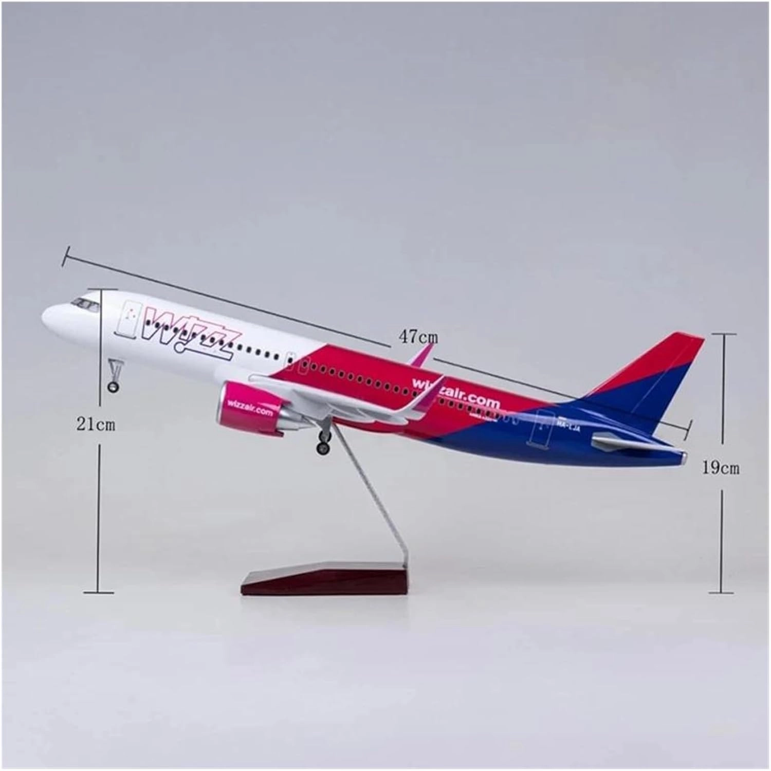 47CM for A320 NEO Wizz Airplane Light with Wheel Landing Gear Diecast Resin Airplanes Decoration Home Plane Model(No lamp)