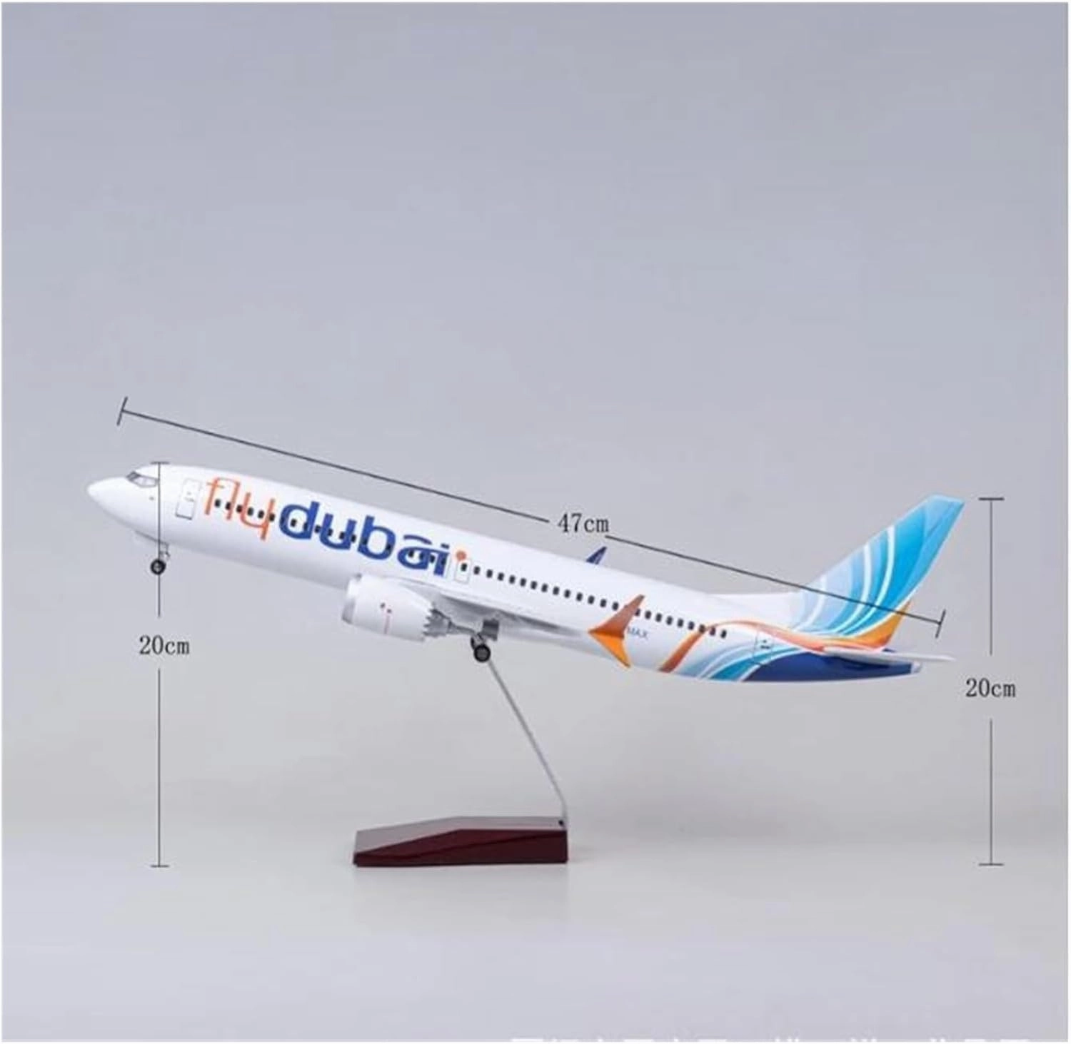 47CM for Model B737 MAX Dubai Resin Airplane Model Collected by Aviation Static Display Aircraft Model Desktop Display(with Light)