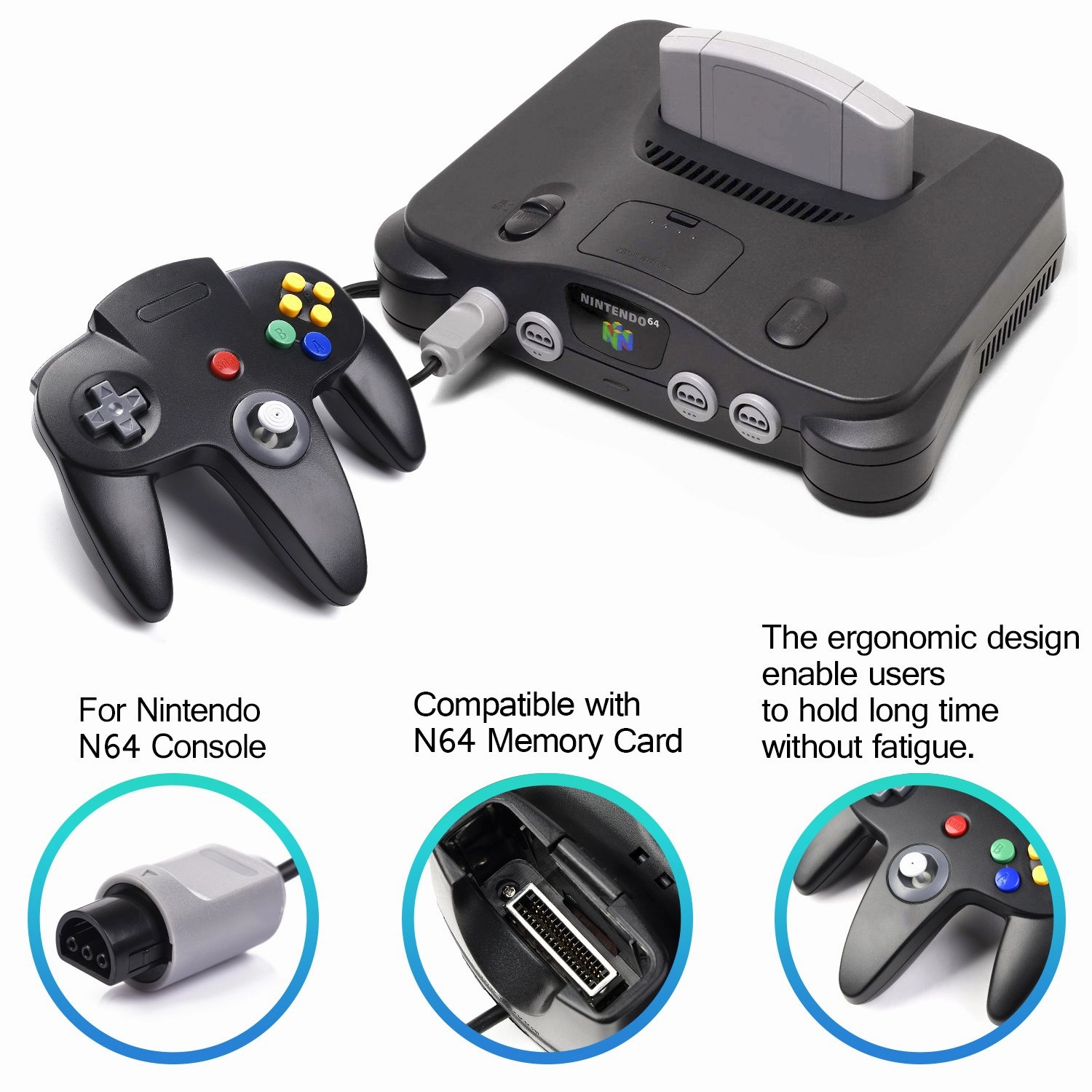 4 Pack Classic 64 Controller, suily Game pad Joystick for 64 - Plug & Play (Non PC USB Version) (Black/Clear Green/Clear Blue/Clear Orange)