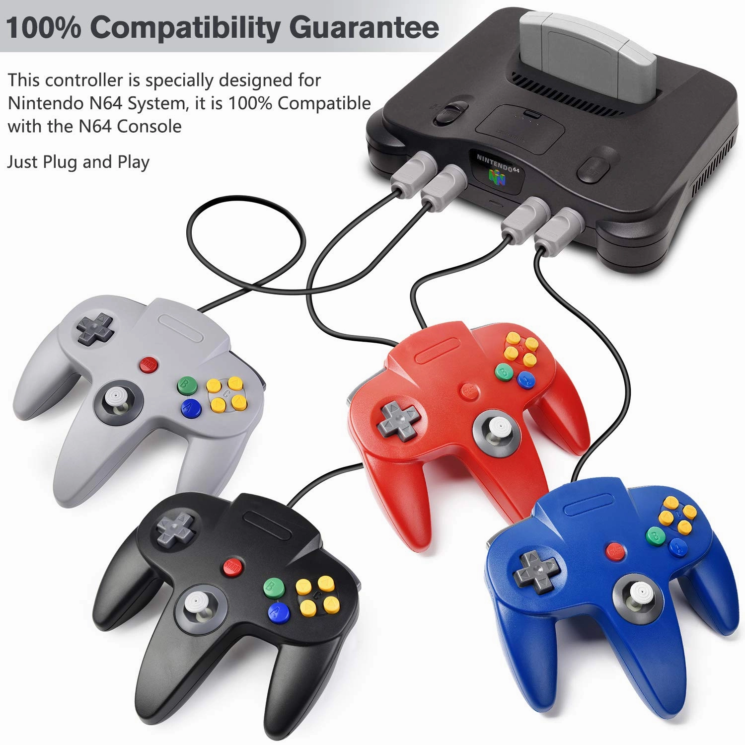 4 Pack Classic 64 Controller, suily Game pad Joystick for 64 - Plug & Play (Non PC USB Version) (Black/Clear Green/Clear Blue/Clear Orange)