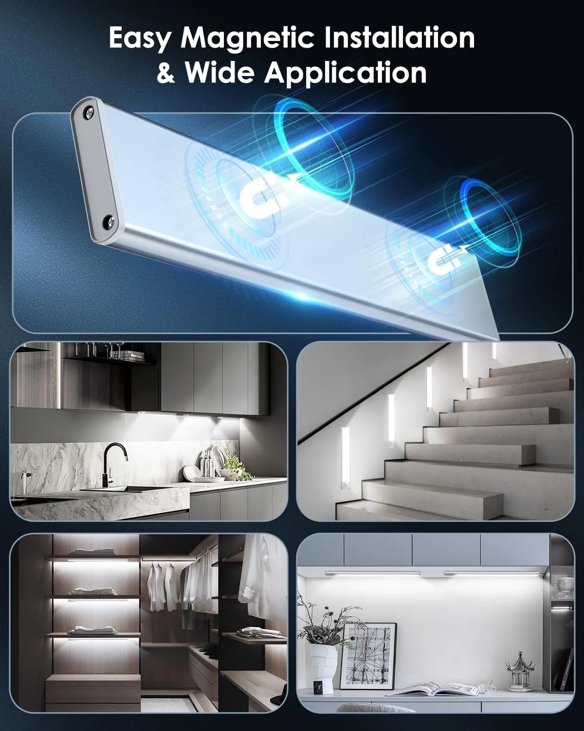 5-Pack Under Cabinet Lighting, Upgraded 2500mAh Rechargeable Under Cabinet Lights Wireless, LED Motion Sensor Light Indoor Closet Lights Under-Counter Light Fixtures for Kitchen, Hallway, 12in