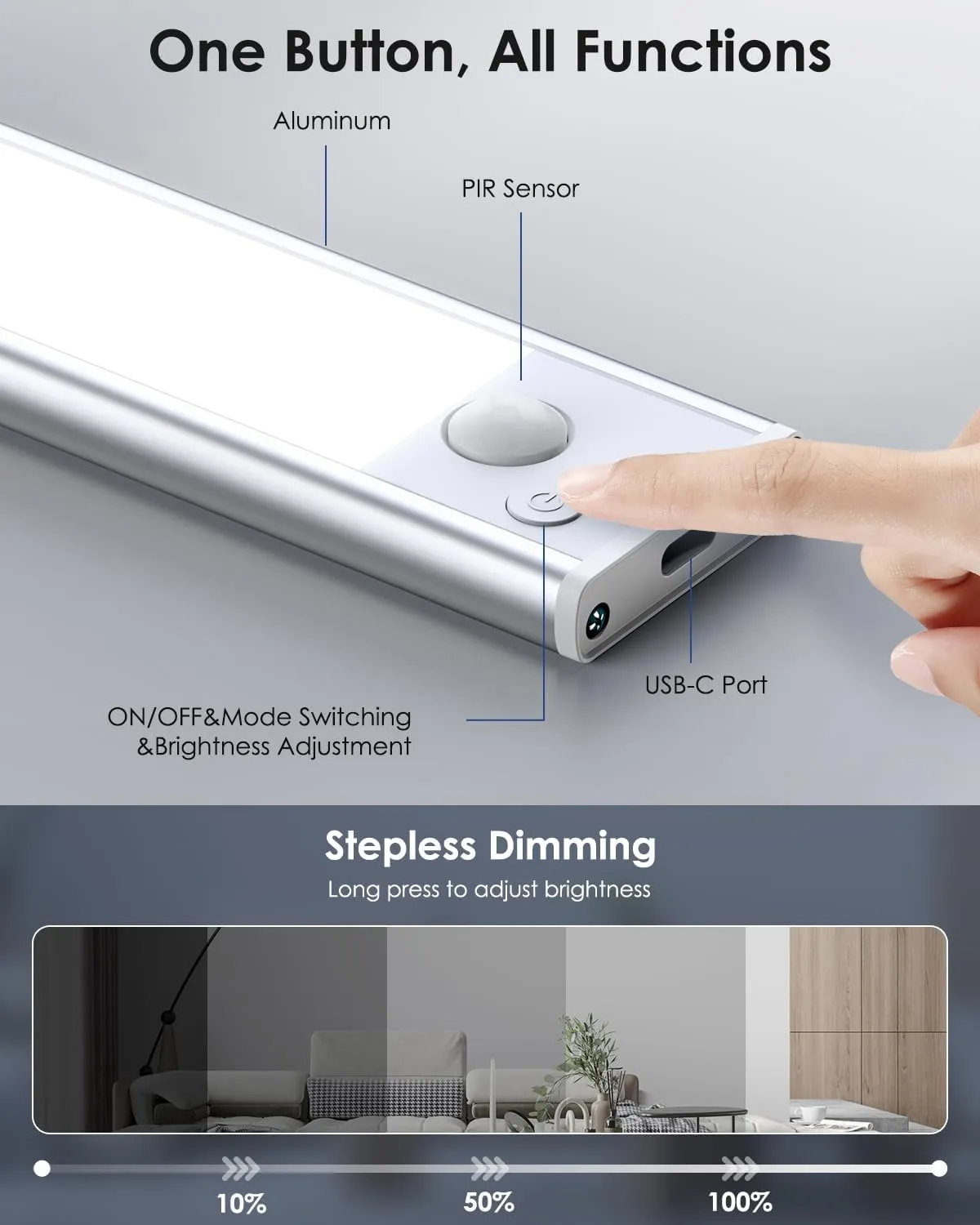 5-Pack Under Cabinet Lighting, Upgraded 2500mAh Rechargeable Under Cabinet Lights Wireless, LED Motion Sensor Light Indoor Closet Lights Under-Counter Light Fixtures for Kitchen, Hallway, 12in
