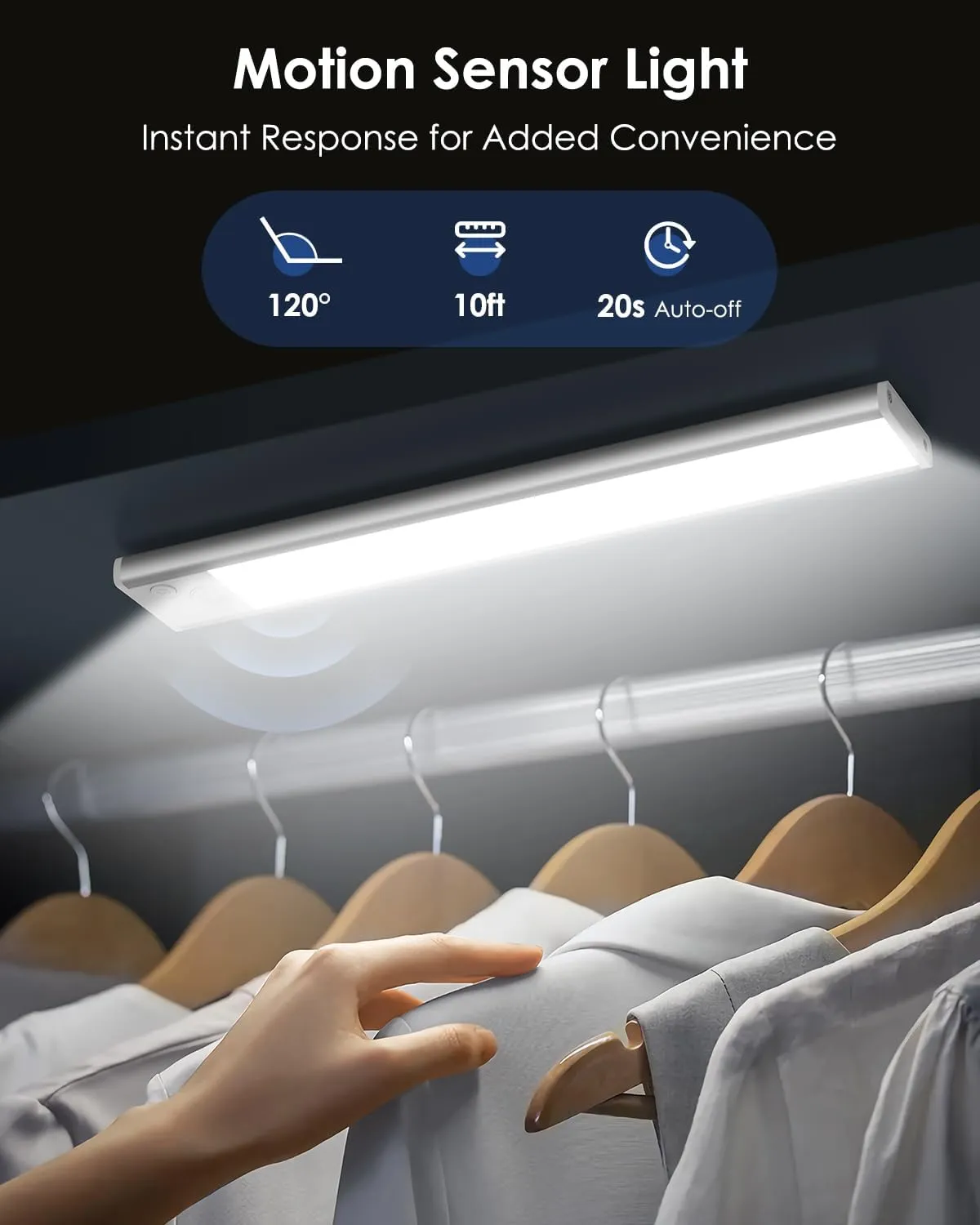 5-Pack Under Cabinet Lighting, Upgraded 2500mAh Rechargeable Under Cabinet Lights Wireless, LED Motion Sensor Light Indoor Closet Lights Under-Counter Light Fixtures for Kitchen, Hallway, 12in