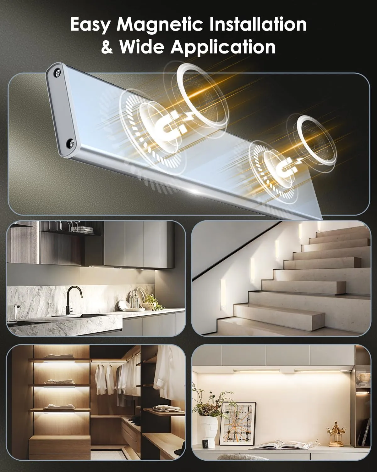 5 Pack Under Cabinet Lights, LED Under Cabinet Lighting Wireless, Rechargeable Battery Powered Motion Sensor Light Indoor, Upgraded 2000mAh Magnetic Closet Lights, 8in Under Counter Lights for Kitchen