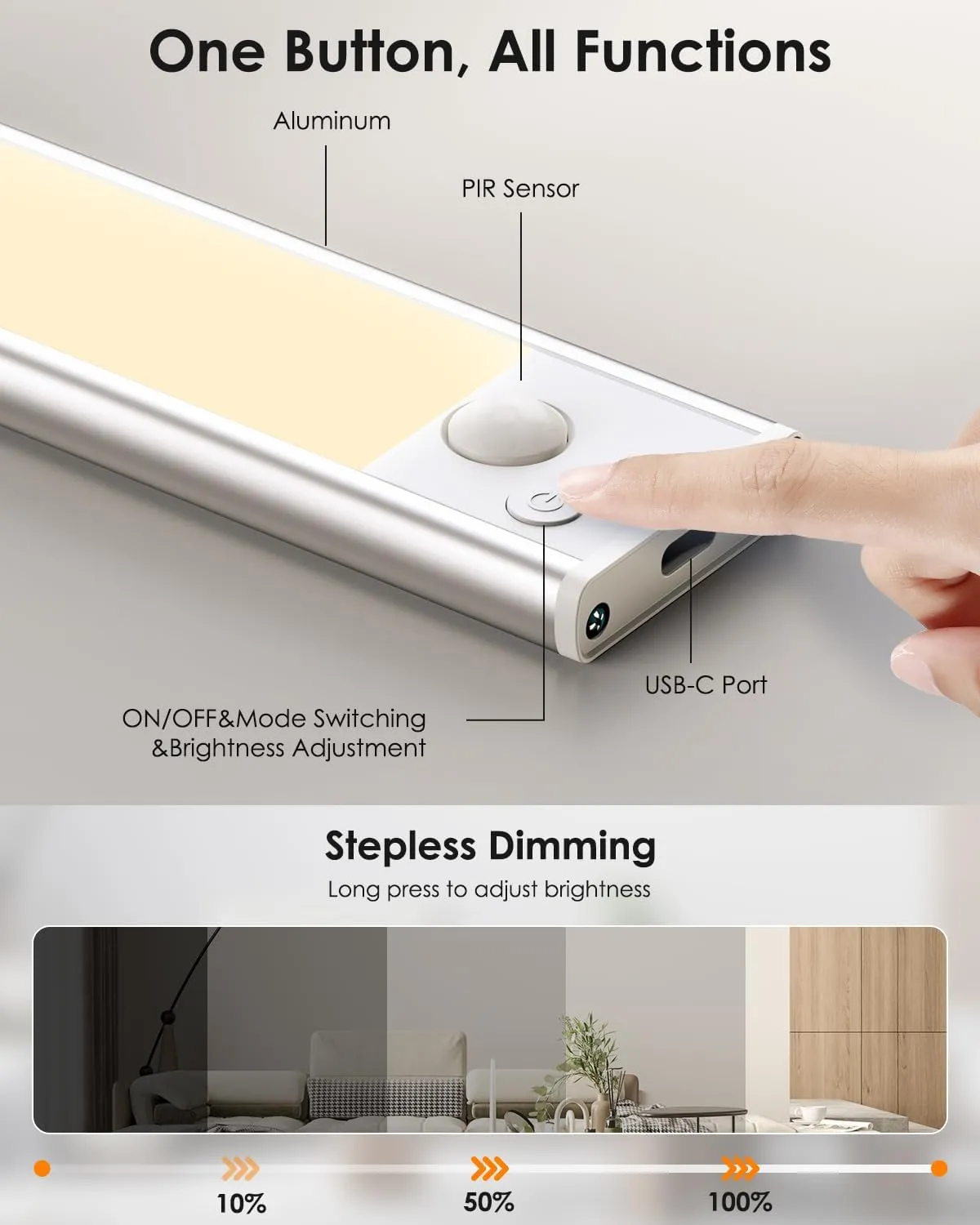 5 Pack Under Cabinet Lights, LED Under Cabinet Lighting Wireless, Rechargeable Battery Powered Motion Sensor Light Indoor, Upgraded 2000mAh Magnetic Closet Lights, 8in Under Counter Lights for Kitchen