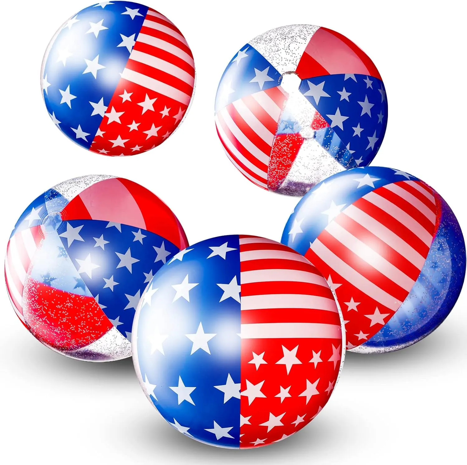 5 Pcs 4th of July Inflatable Pool Beach Balls Patriotic Beach Pool Balls Independence Day Inflatable Pool Beach Balls 16 Inch USA Large Beach Balls Sequins Glitter Ball Decorations for Party Favors