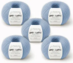 5 Skeins, Silk Mohair Luxury Yarns, Premium and Soft Blend for Knitting and Crocheting, Made in Italy (Light Blue - 7264, 5)