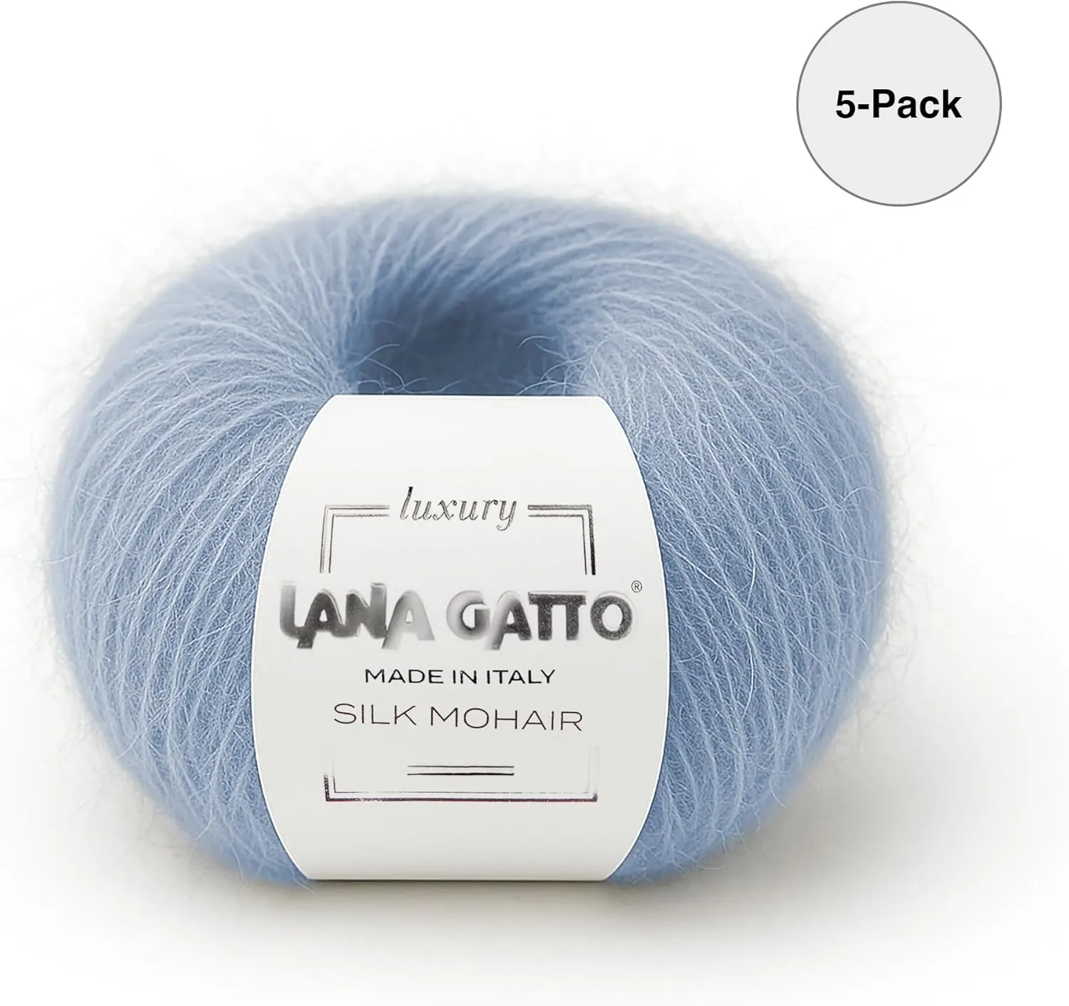 5 Skeins, Silk Mohair Luxury Yarns, Premium and Soft Blend for Knitting and Crocheting, Made in Italy (Light Blue - 7264, 5)