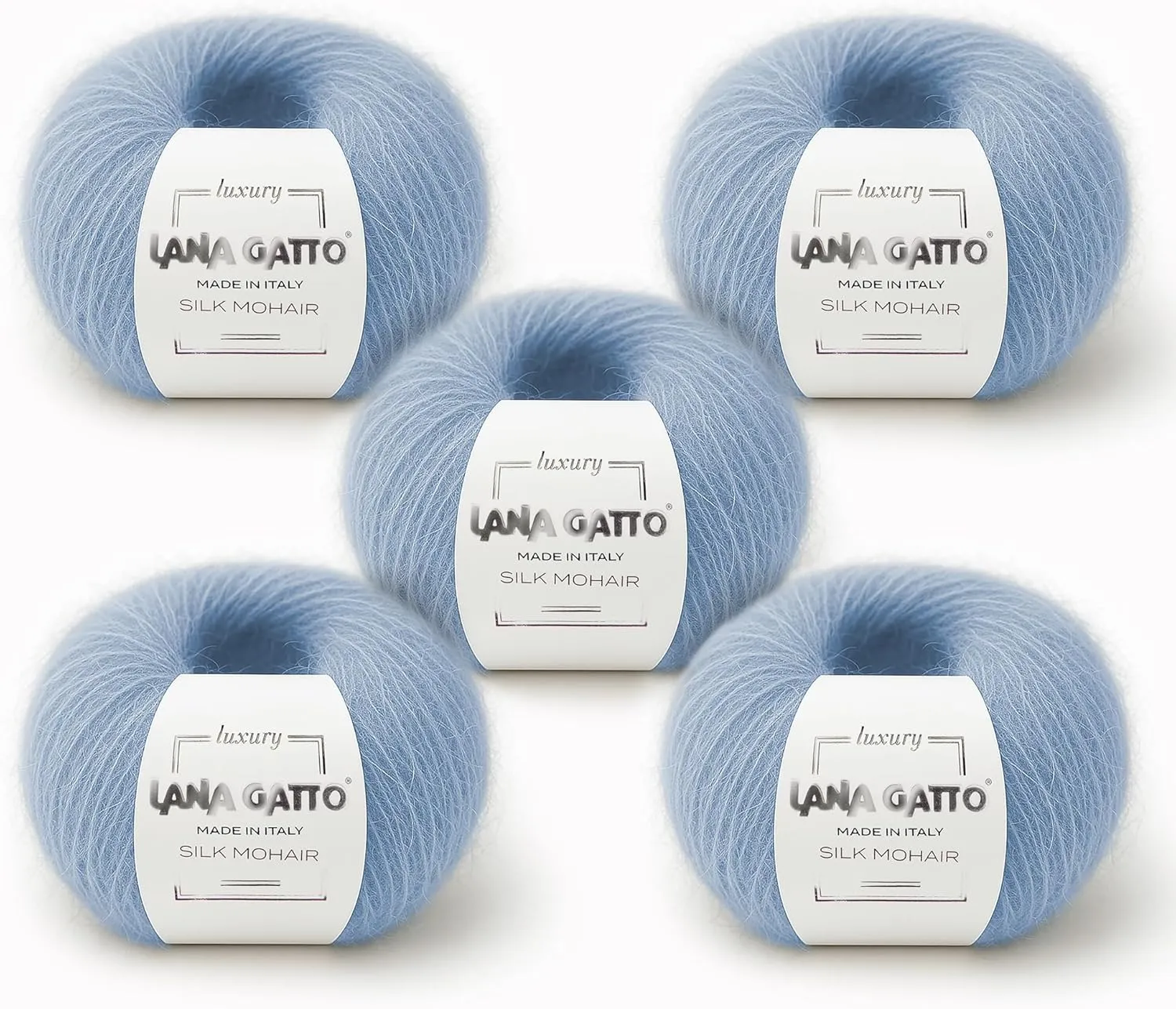 5 Skeins, Silk Mohair Luxury Yarns, Premium and Soft Blend for Knitting and Crocheting, Made in Italy (Light Blue - 7264, 5)