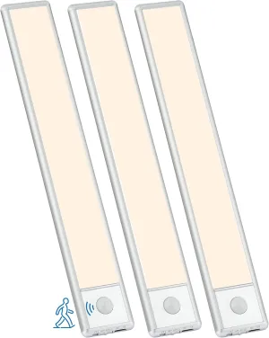 51-LED Motion Sensor Under Cabinet Lighting, 12-inch Magnetic Rechargeable Under Counter Closet Lights, Wireless Light Bar, 3-Pack, Neutral White