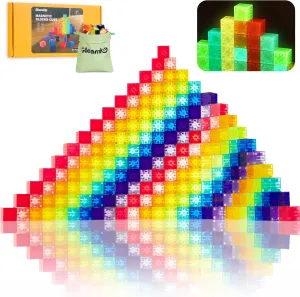 54PCS Magnetic Blocks Set, Glow in The Dark Children Construction Kit, STEM Construction Stacking Toy, Multi-Color Rainbow Stacking Blocks, Ideal Present Gift for Kids 3  Boys and Girls