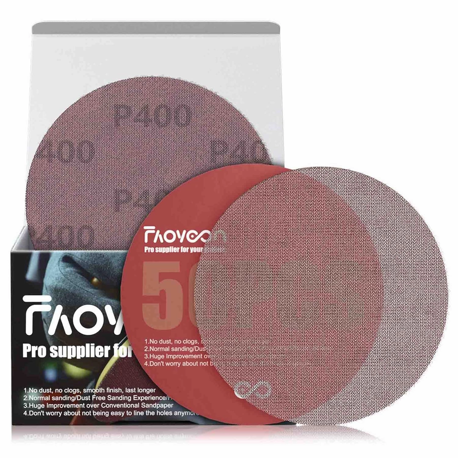 5 Inch Sanding Mesh | Micro Mesh Hook and Loop Sanding Discs | Dust Free Net Sandpaper | 50 Pack 400 Grit | Wet and Dry Sanding Screen | Anti-Clog and Last Longer