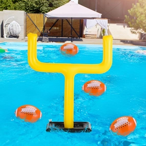 5 Pieces Pool Floating Toys Inflatable Football Swimming Pool Toys 4 Pcs Ball 1 Pcs Goal Post with Pump Basketball Throwing Games for Adult Summer Outdoor Water Play Game Accessories