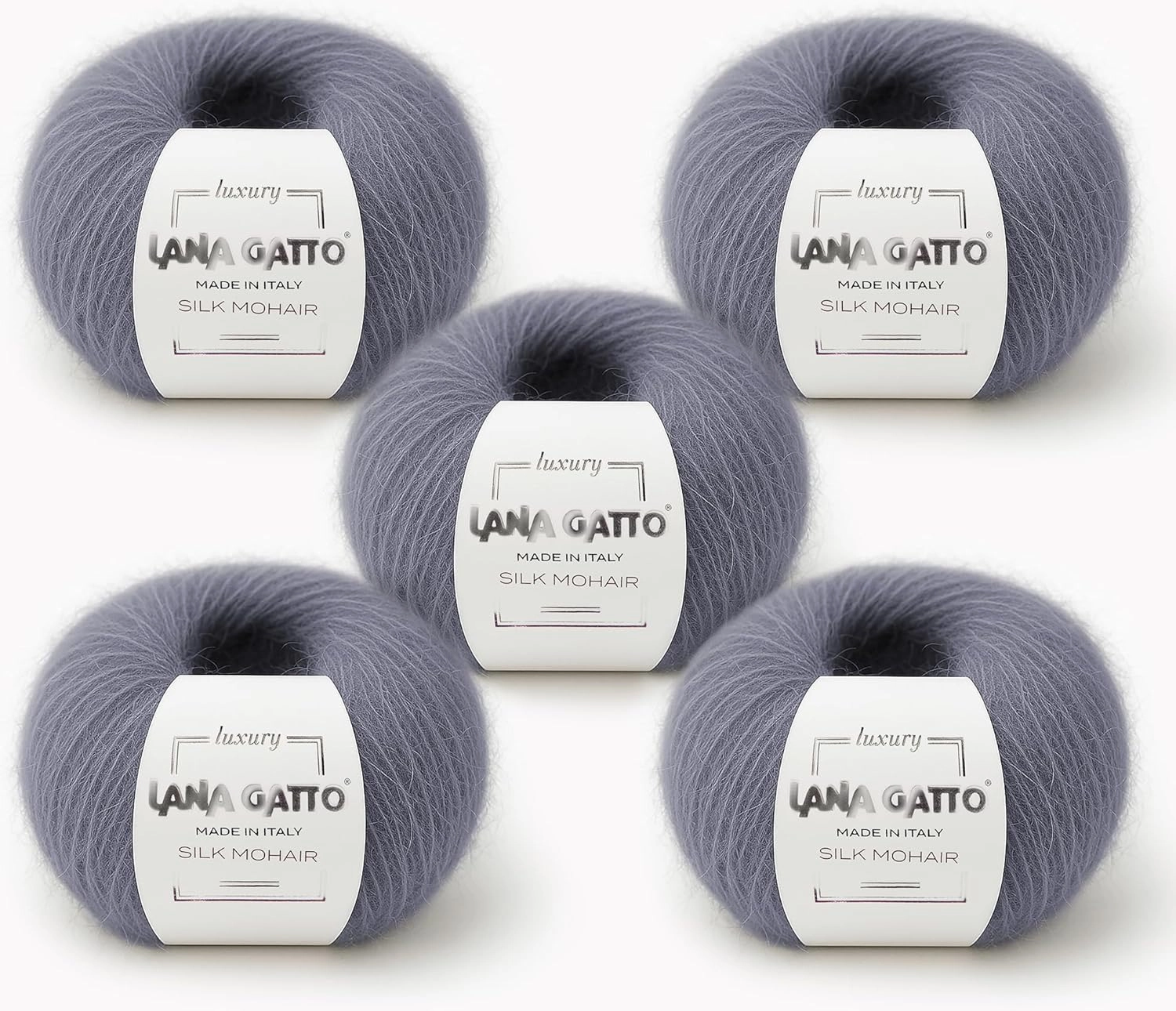 5 Skeins, Silk Mohair Luxury Yarns, Premium and Soft Blend for Knitting and Crocheting, Made in Italy (Gray - 30480, 5)