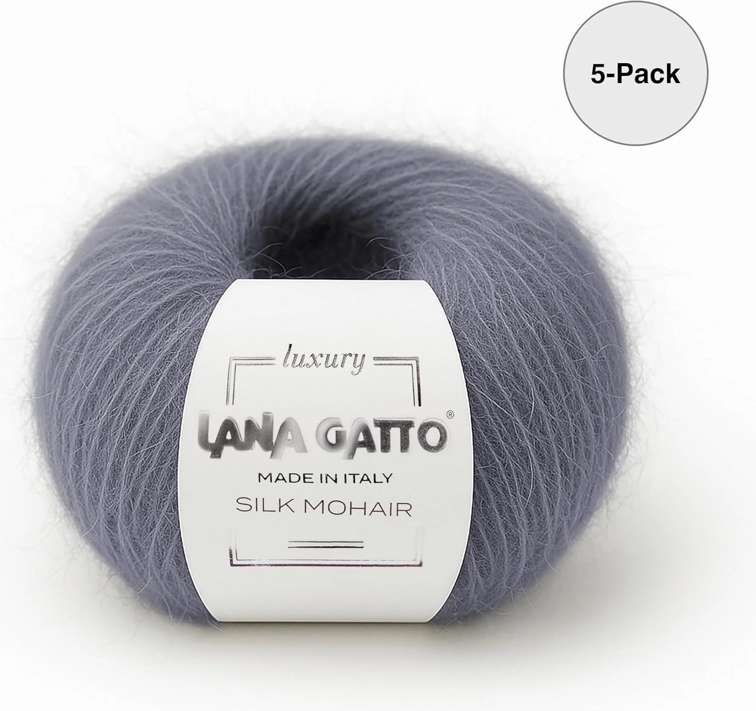 5 Skeins, Silk Mohair Luxury Yarns, Premium and Soft Blend for Knitting and Crocheting, Made in Italy (Gray - 30480, 5)