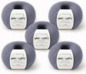 5 Skeins, Silk Mohair Luxury Yarns, Premium and Soft Blend for Knitting and Crocheting, Made in Italy (Gray - 30480, 5)