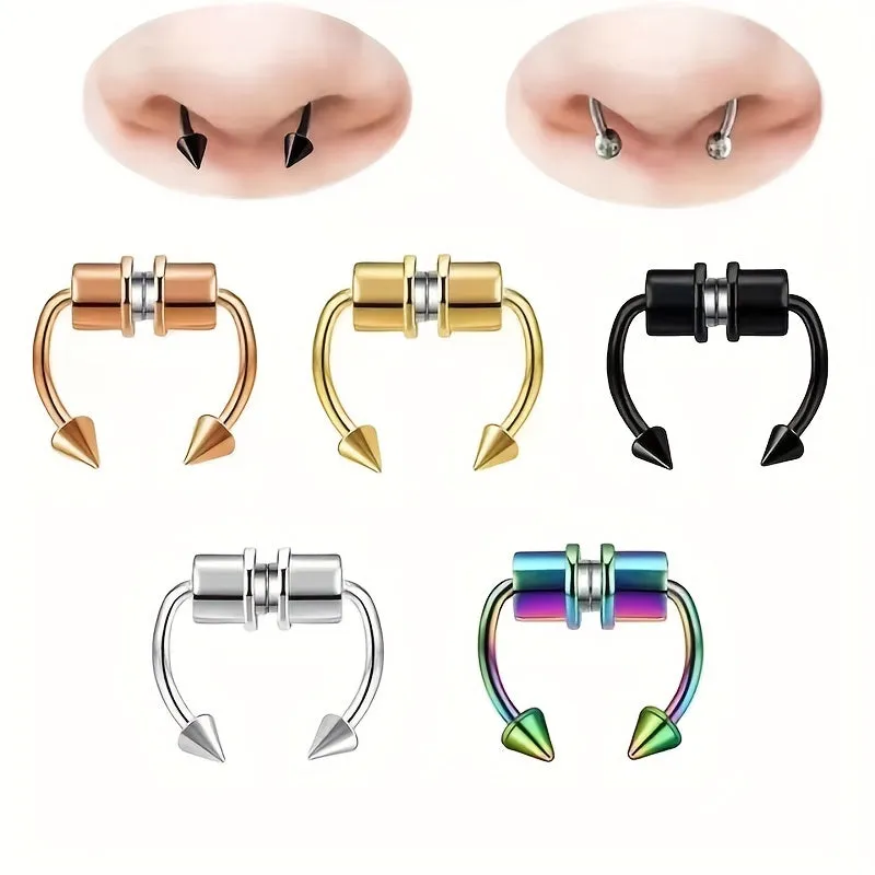 5pcs Stainless Steel Magnetic Septum Nose Ring Body Jewelry For Men