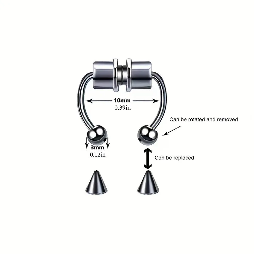 5pcs Stainless Steel Magnetic Septum Nose Ring Body Jewelry For Men