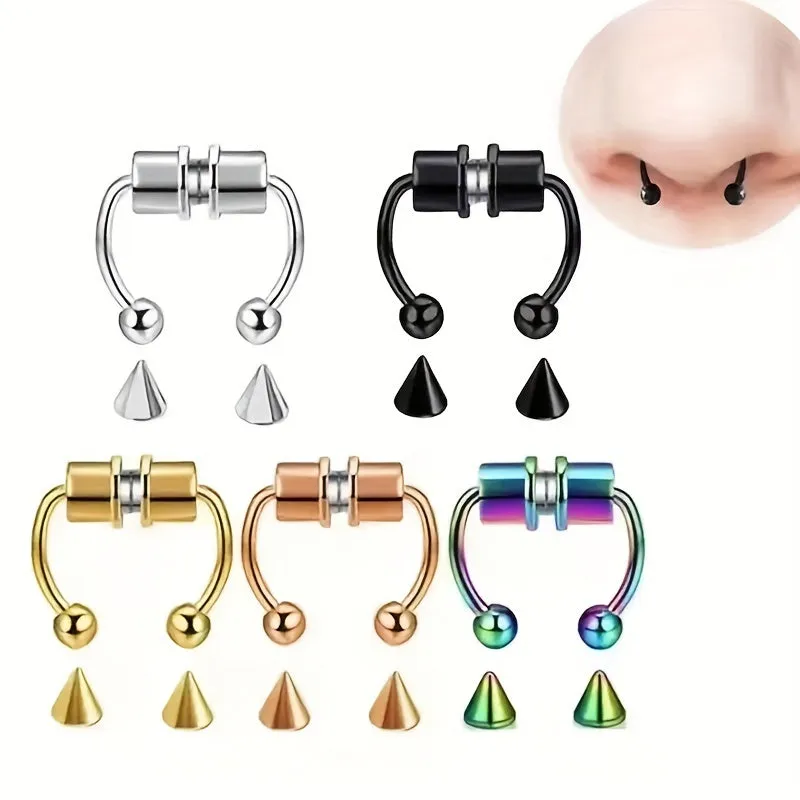 5pcs Stainless Steel Magnetic Septum Nose Ring Body Jewelry For Men