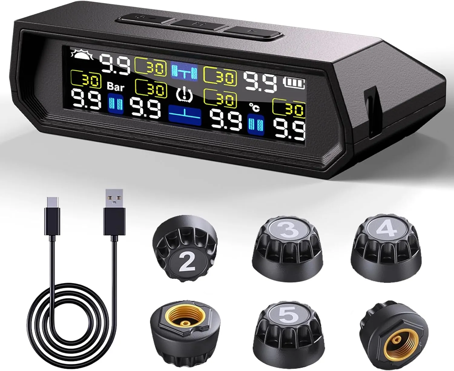 6-Sensor RV Tire Pressure Monitoring System – Real-Time Wireless TPMS with LCD Display, Alarm, 24/7 Safety Monitoring for Trailers, Motorhomes, and Campers