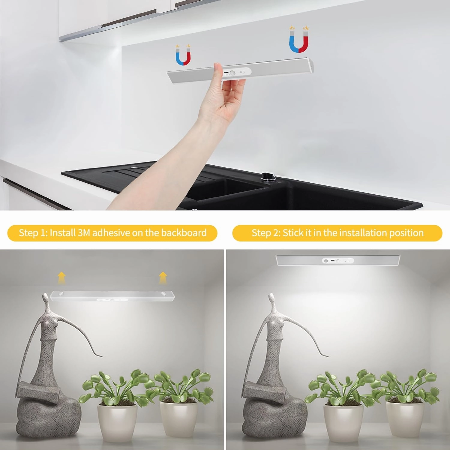 60 LED Under Cabinet Lighting Wireless with Remote and Motion Sensor Indoor,2000 mAh Rechargeable Closet Lights with 3 CCT and Dimmable,Under Counter Light for Kitchen,Stairways(2 Pack,12inch)