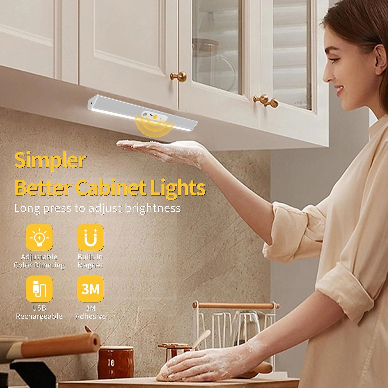 60 LED Under Cabinet Lighting Wireless with Remote and Motion Sensor Indoor,2000 mAh Rechargeable Closet Lights with 3 CCT and Dimmable,Under Counter Light for Kitchen,Stairways(2 Pack,12inch)