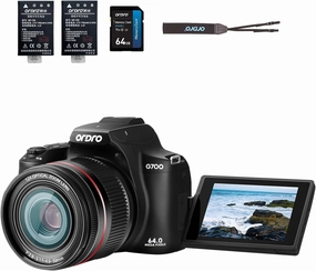 64MP Digital Camera for Photography, 4K Vlogging Cameras for YouTube with 3” Flip Screen,12X Optical Zoom & 30X Digital Zoom, 64GB Card, WiFi& Autofocus with Flash, 2 Batteries